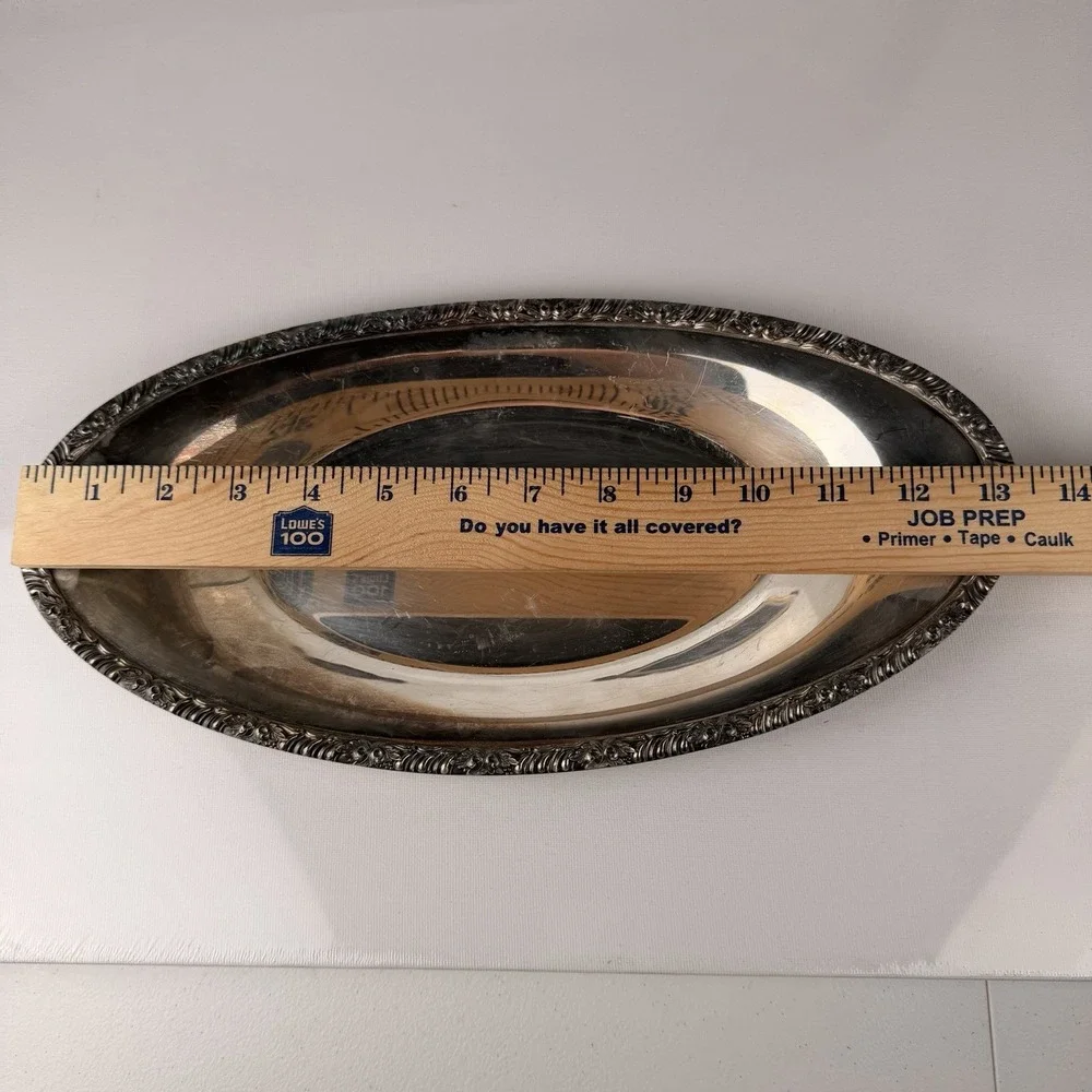 Vintage Silver Plated‎ Oval Serving Tray Rose Rim Victorian Style 13